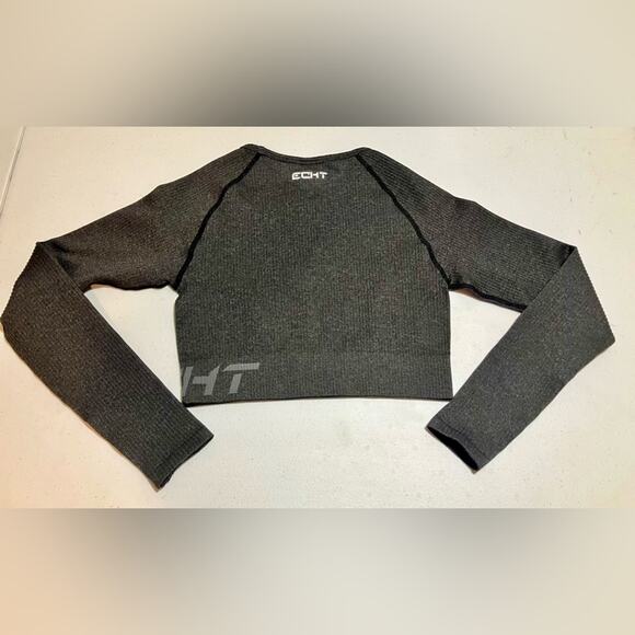 ECHT Arise Comfort Long Sleeve Stretch Ribbed Crop Top Gray Women’s Size M - Picture 4 of 7